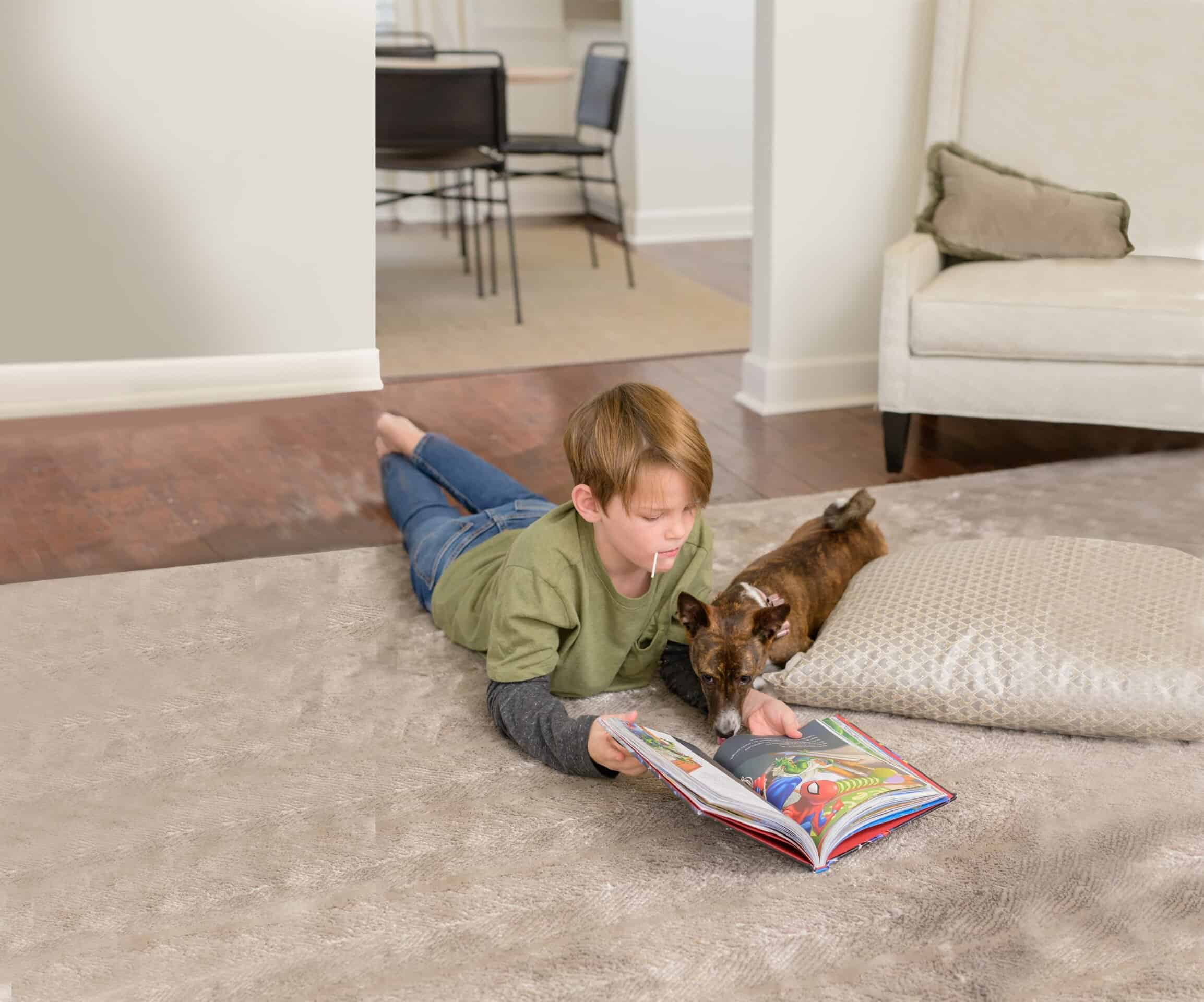 Freshly cleaned carpet safe for kids and pets drying quickly after professional carpet cleaning